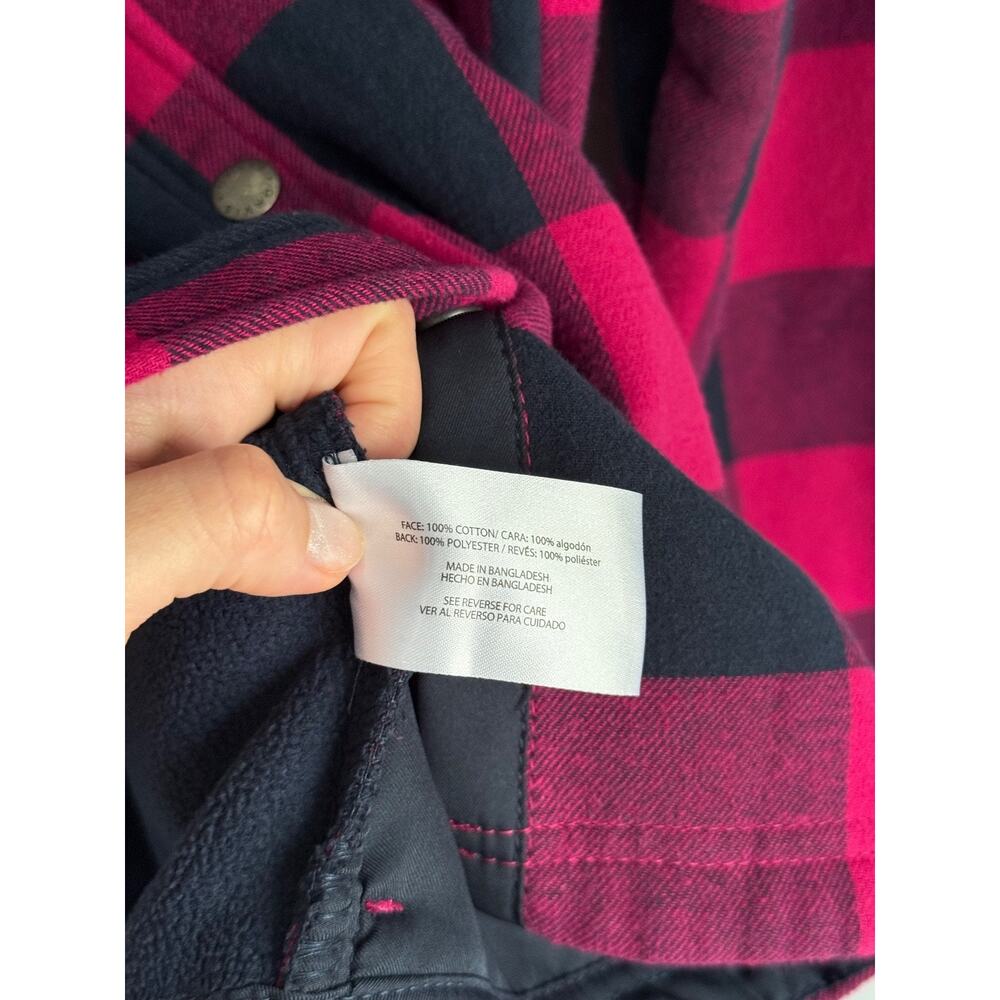 Orvis Women's M Flannel Shacket Pink Navy Buffalo Plaid Fleece Lined Snap - Picture 3 of 9